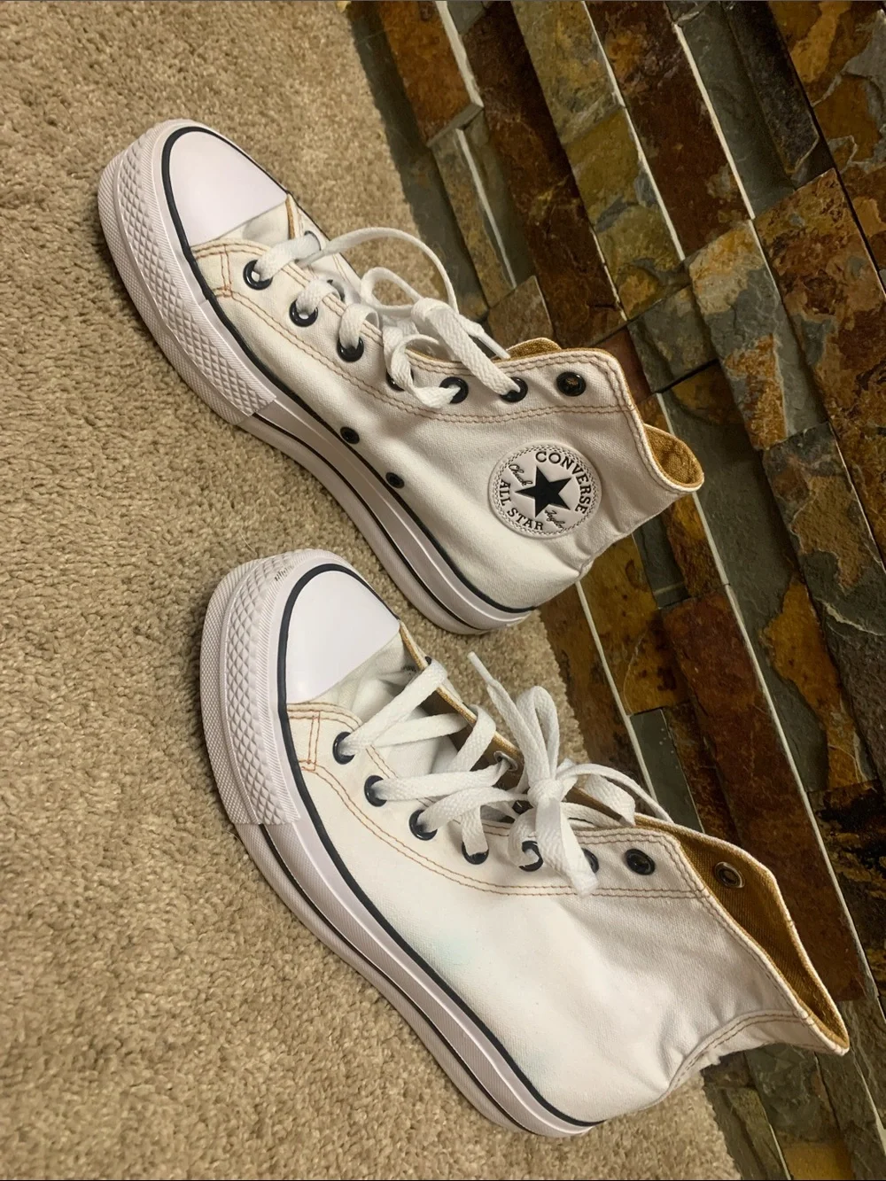 Converse   White High Top Sneakers with Black Trim